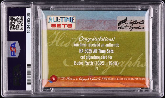 2025 Historic Autograph Company All Time Sets Babe Ruth AUTO 1/1 PSA 9 MINT