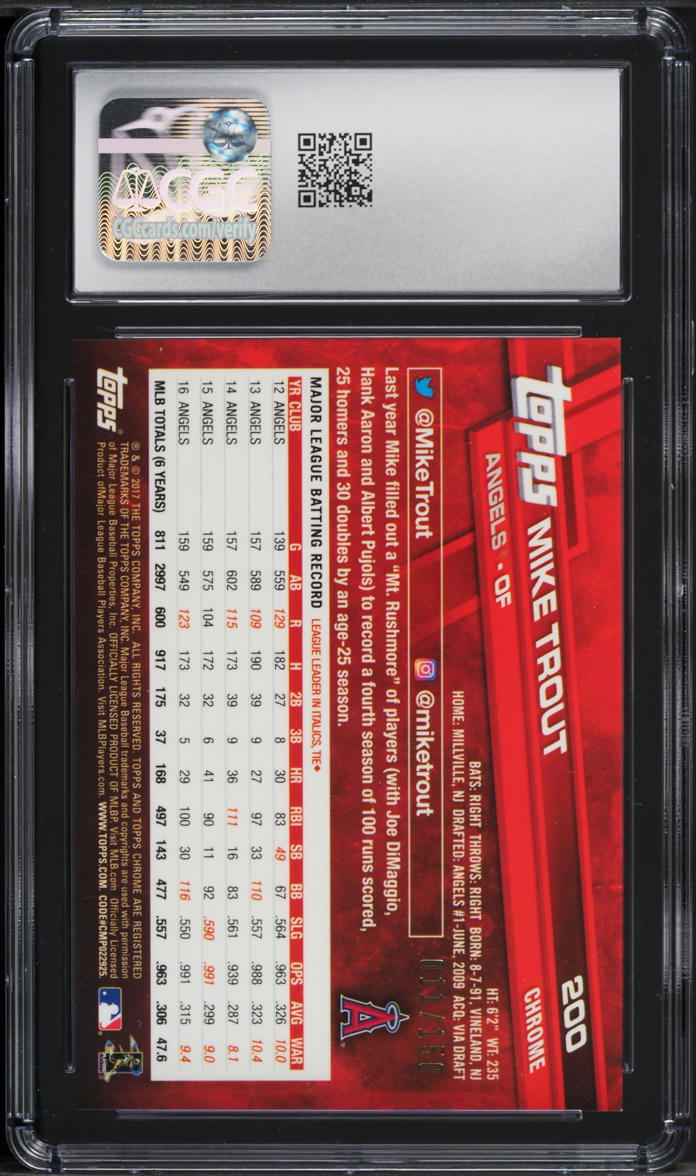 2017 Topps Chrome Blue Refractor Mike Trout /150 #200 CGC 9 MINT