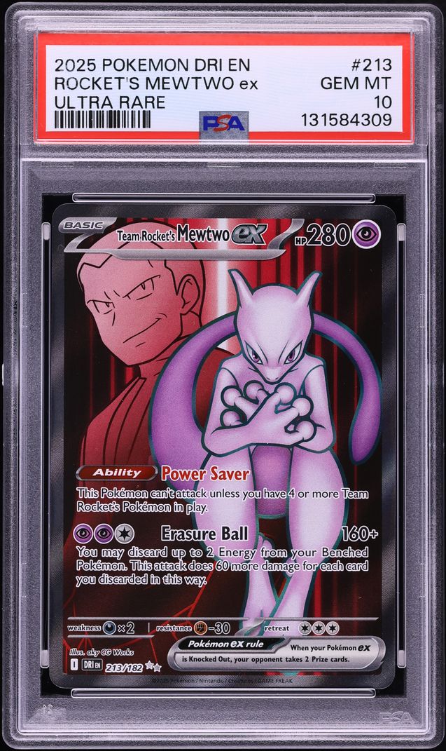 2025 Pokemon Scarlet & Violet Destined Rivals Full Art Rocket's Mewtwo ex #213 PSA 10 GEM MINT
