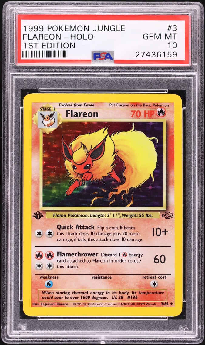 1999 Pokemon Jungle 1st Edition Holo Flareon #3 PSA 10 GEM MINT