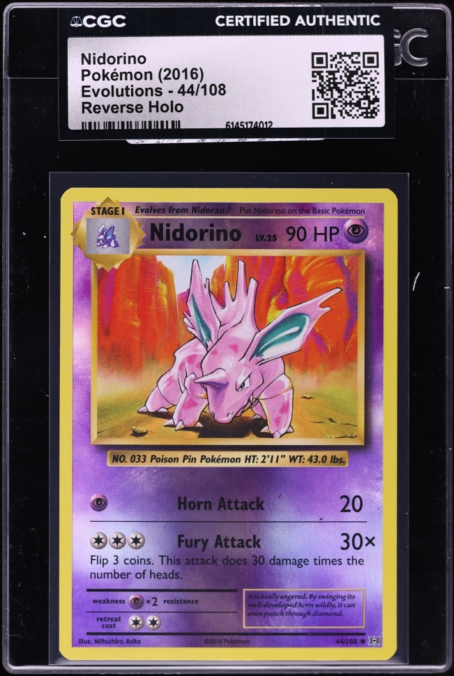 2016 Pokemon XY Evolutions Reverse Holo Nidorino #44 CGC AUTH