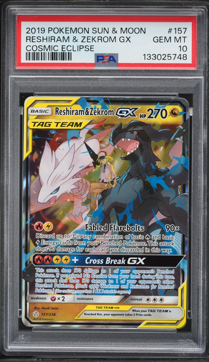 2019 Pokemon Sun & Moon Cosmic Eclipse Reshiram & Zekrom GX #157 PSA 10 GEM MINT