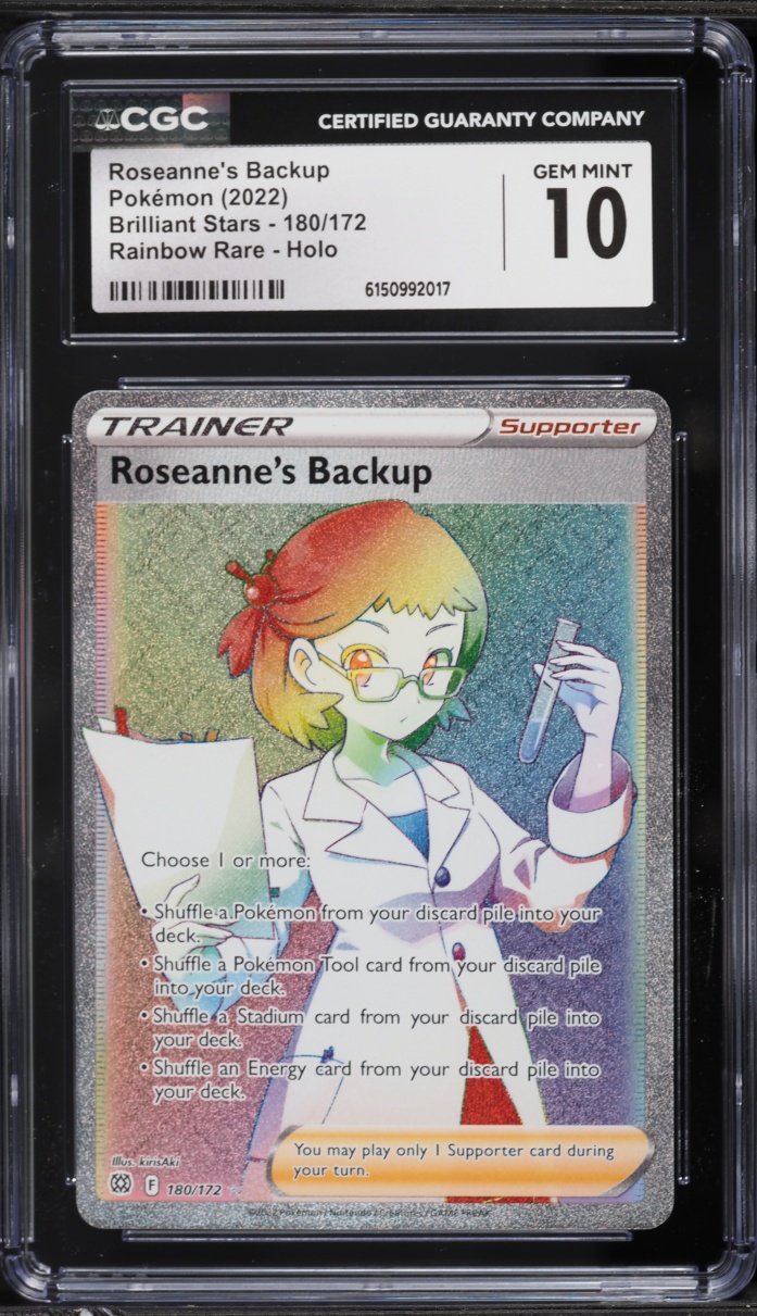 2022 Pokemon Sword & Shield Brilliant Stars Rainbow Rare Roseanne's Backup #180 CGC 10 GEM MINT
