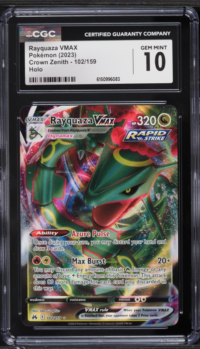 2023 Pokemon Sword & Shield Crown Zenith Full Art Rayquaza VMAX #102 CGC 10 GEM MINT