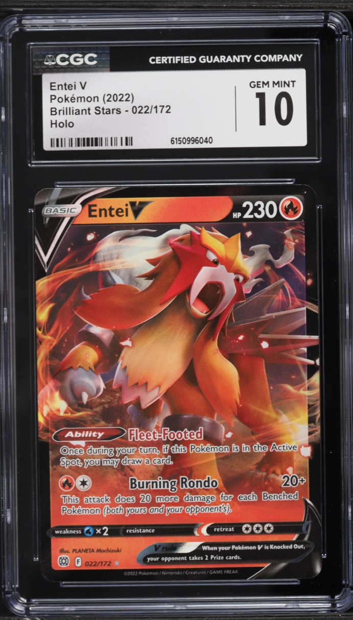 2022 Pokemon Sword & Shield Brilliant Stars Entei V #22 CGC 10 GEM MINT