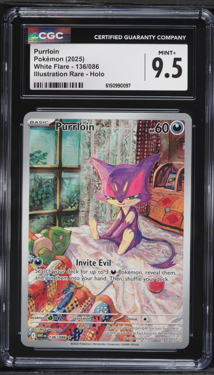 2025 Pokemon Scarlet & Violet White Flare IR Purrloin #136 CGC 9.5 MINT+