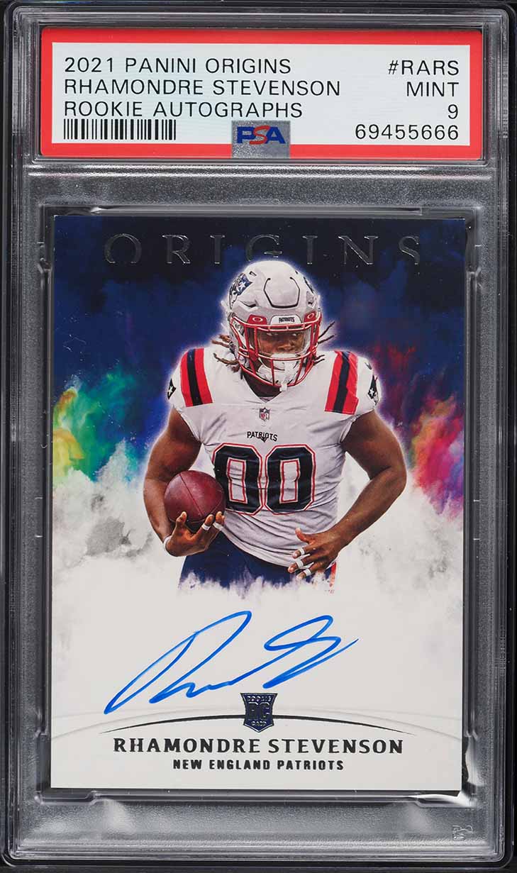2021 Panini Origins Rhamondre Stevenson ROOKIE AUTO #RA-RS PSA 9 MINT