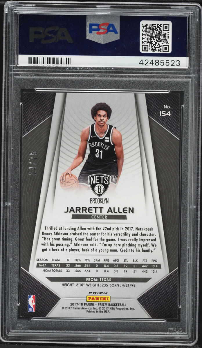 2017 Panini Prizm Purple Jarrett Allen ROOKIE /75 #154 PSA 9 OC MINT