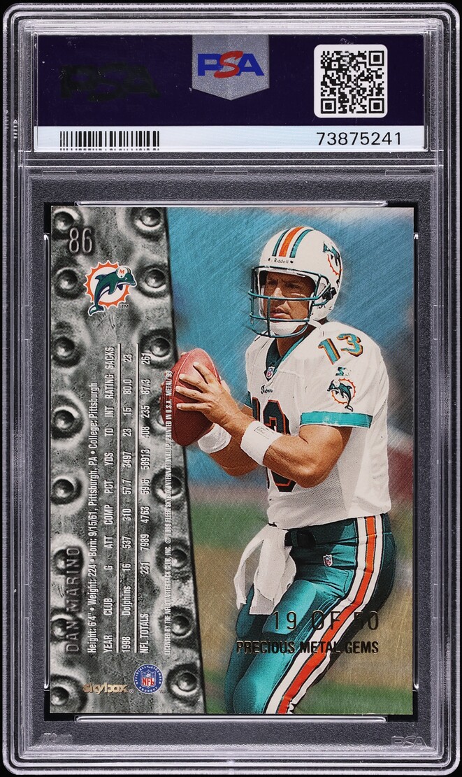 1999 Metal Universe Precious Metal Gems PMG Dan Marino /50 #86 PSA 8 NM-MT