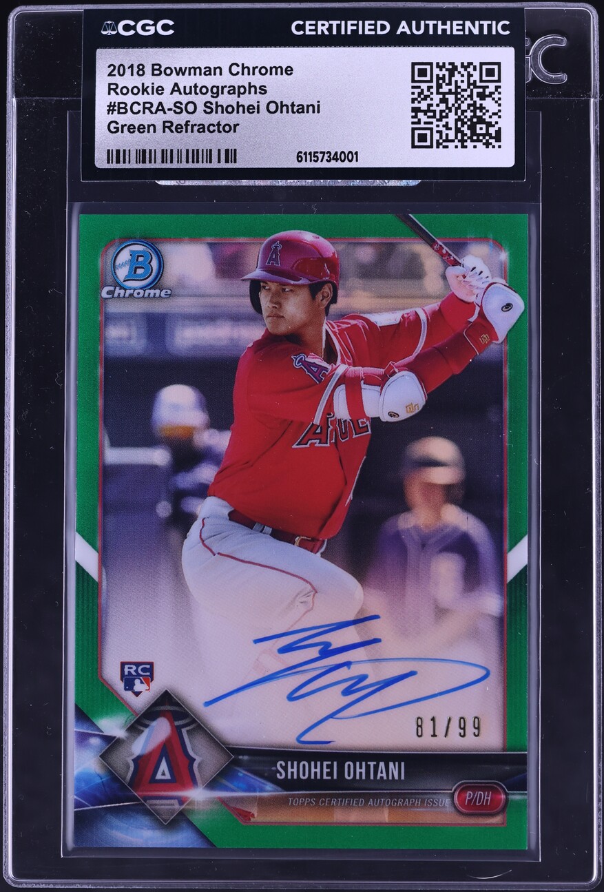 2018 Bowman Chrome Green Refractor Shohei Ohtani ROOKIE AUTO /99 #BCRA-SO CGC AUTH