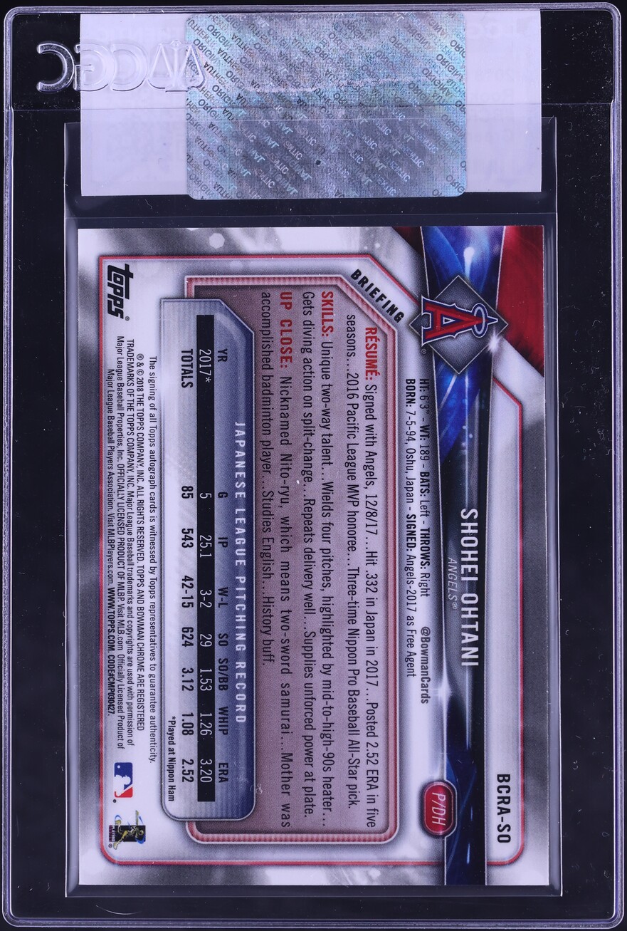 2018 Bowman Chrome Green Refractor Shohei Ohtani ROOKIE AUTO /99 #BCRA-SO CGC AUTH