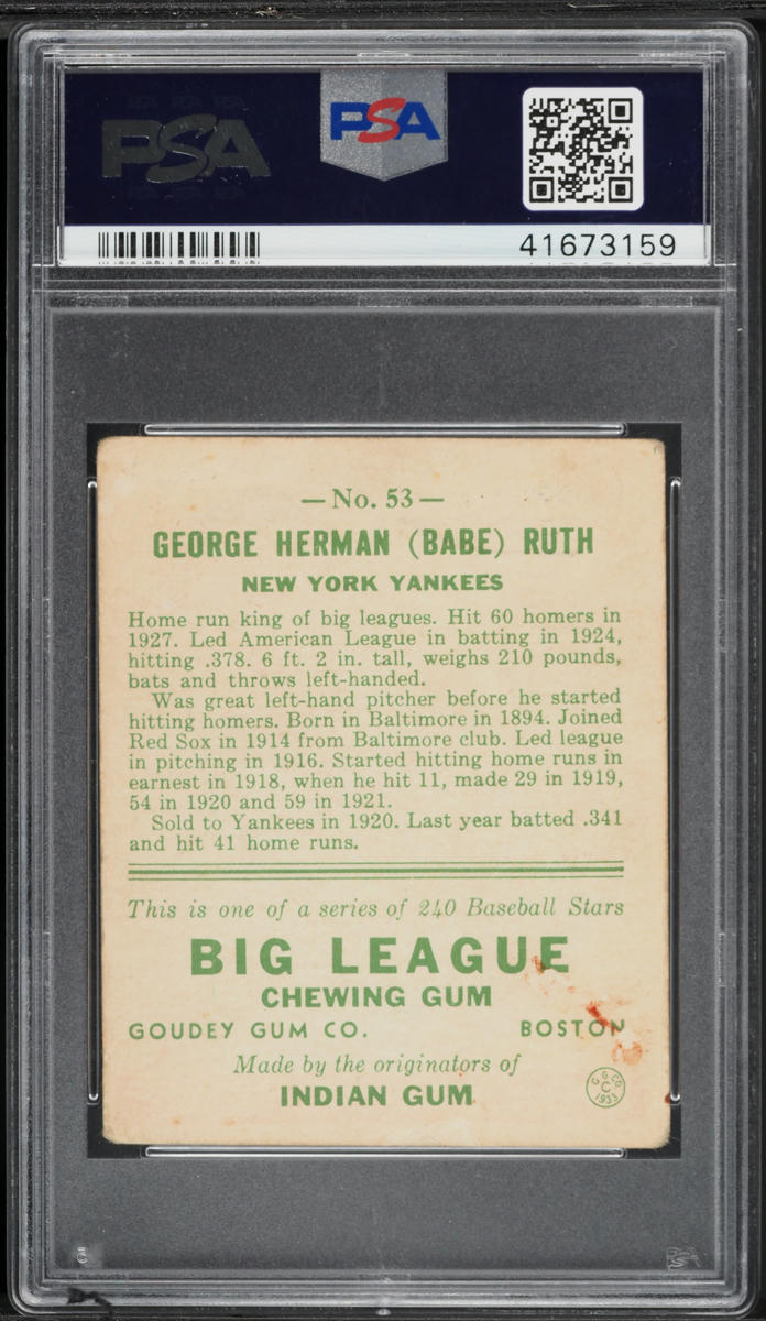 1933 Goudey Babe Ruth #53 PSA 2(mk) GD