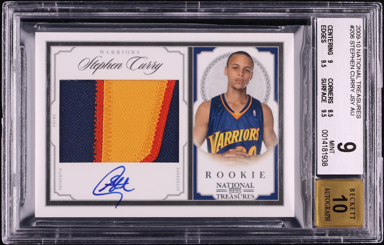 2009 National Treasures Stephen Curry ROOKIE PATCH AUTO /99 #206 BGS 9 MINT