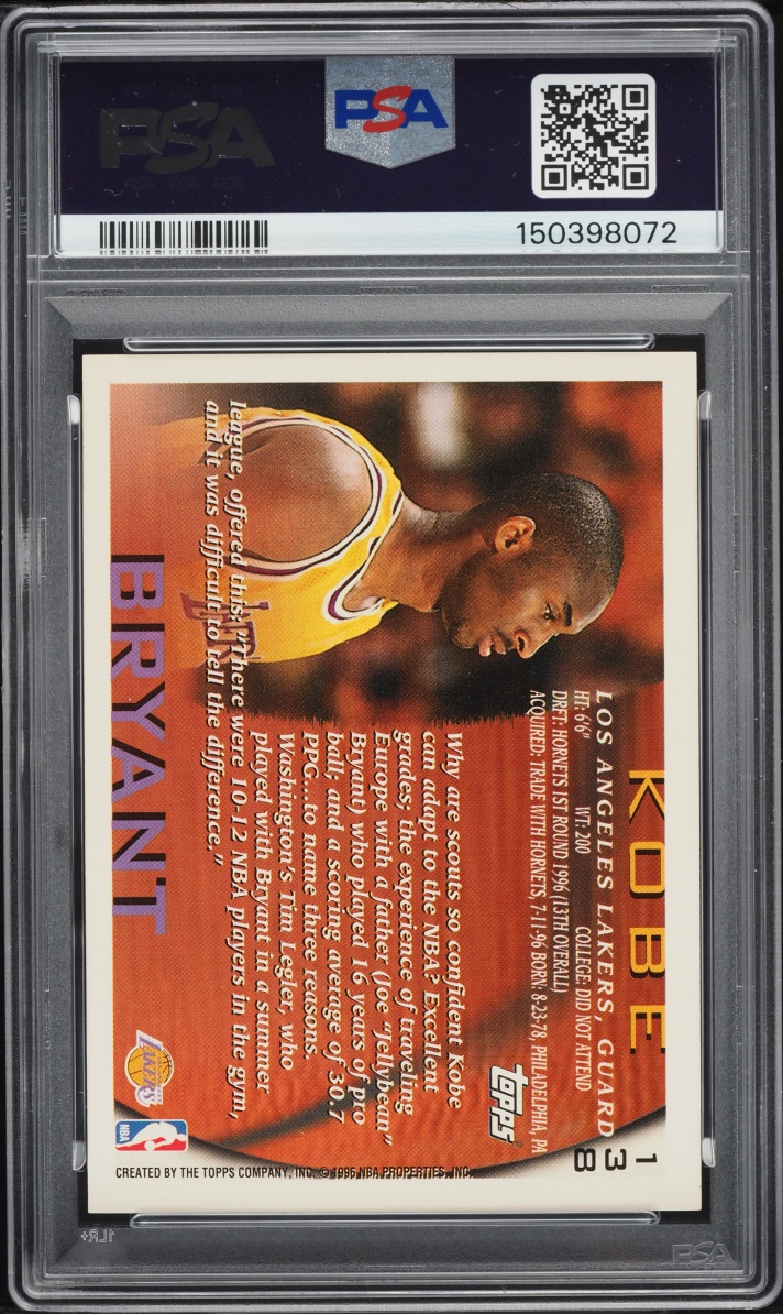 1996 Topps Basketball Kobe Bryant ROOKIE #138 PSA 9 MINT