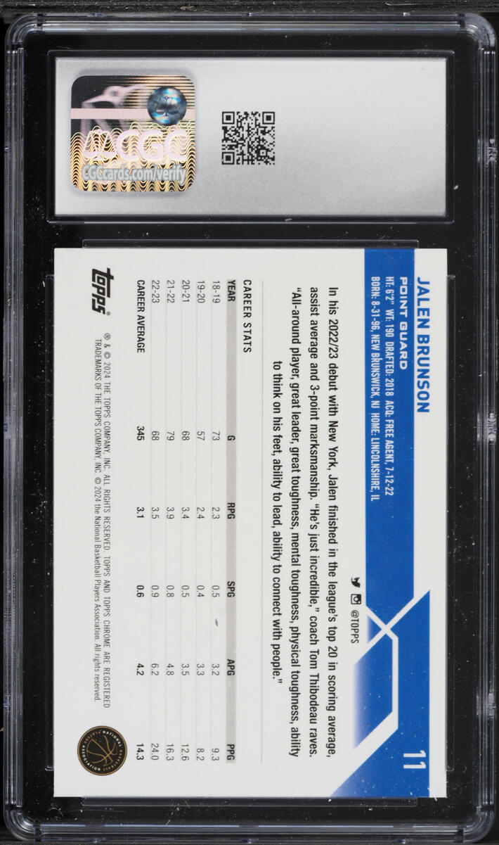2023 Topps Chrome Speckle Refractor Jalen Brunson #11 CGC 10 GEM MINT