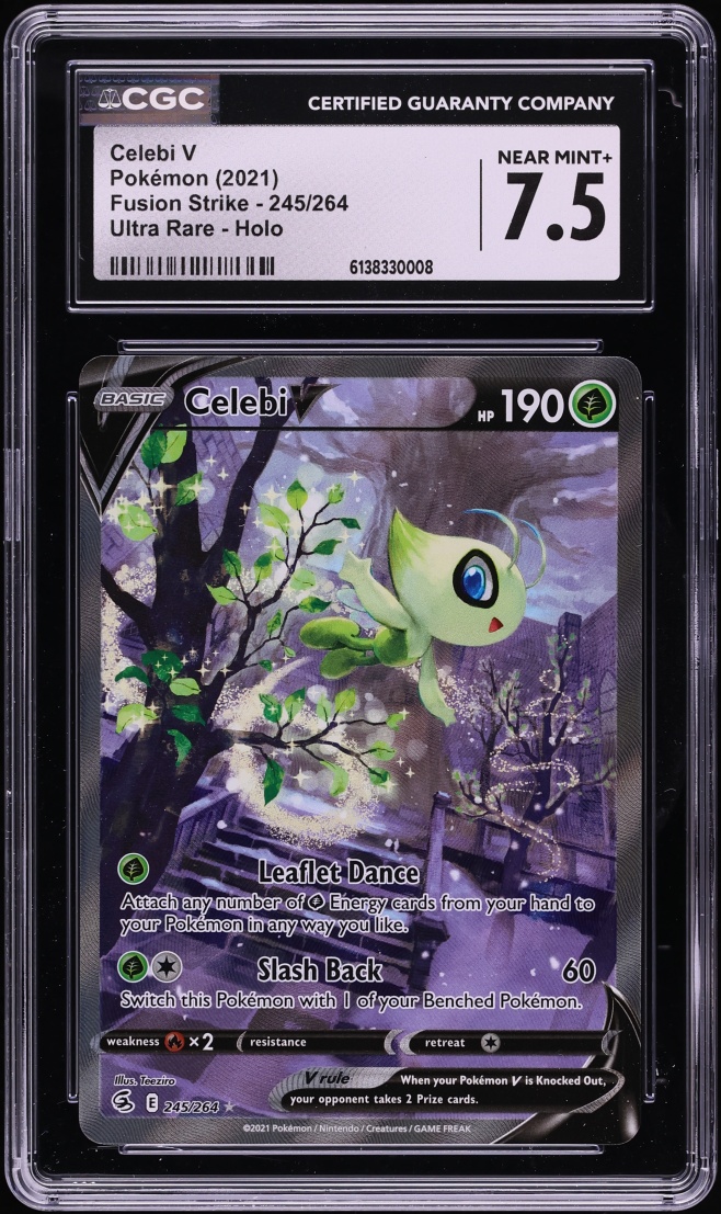 2021 Pokemon Sword & Shield Fusion Strike Full Art Celebi V #245 CGC 7.5 NRMT+
