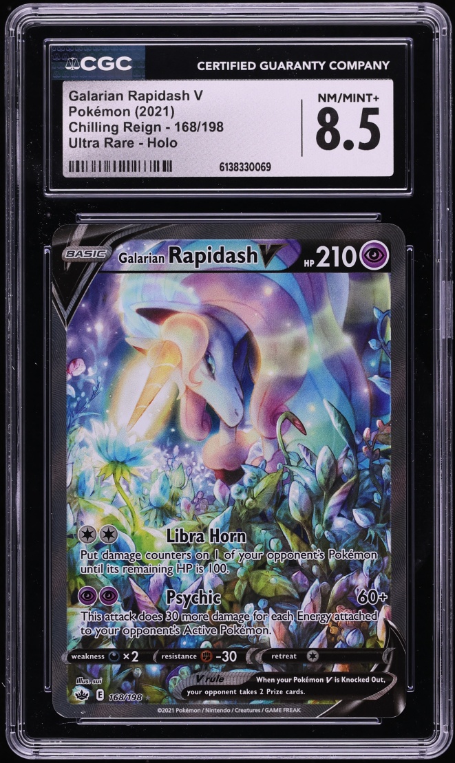 2021 Pokemon SWSH Chilling Reign Full Art Galarian Rapidash V #168 CGC 8.5 NM-MT+