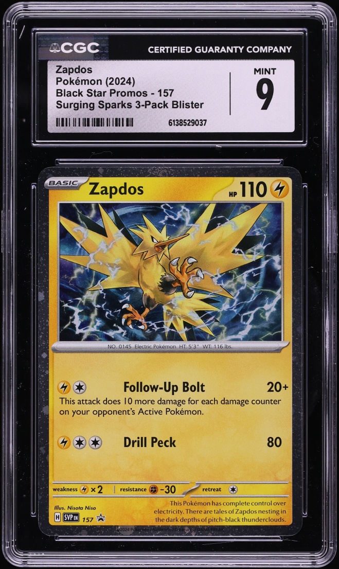 2024 Pokemon Scarlet & Violet Black Star Promo Surging Sparks Holo Zapdos #157 CGC 9 MINT