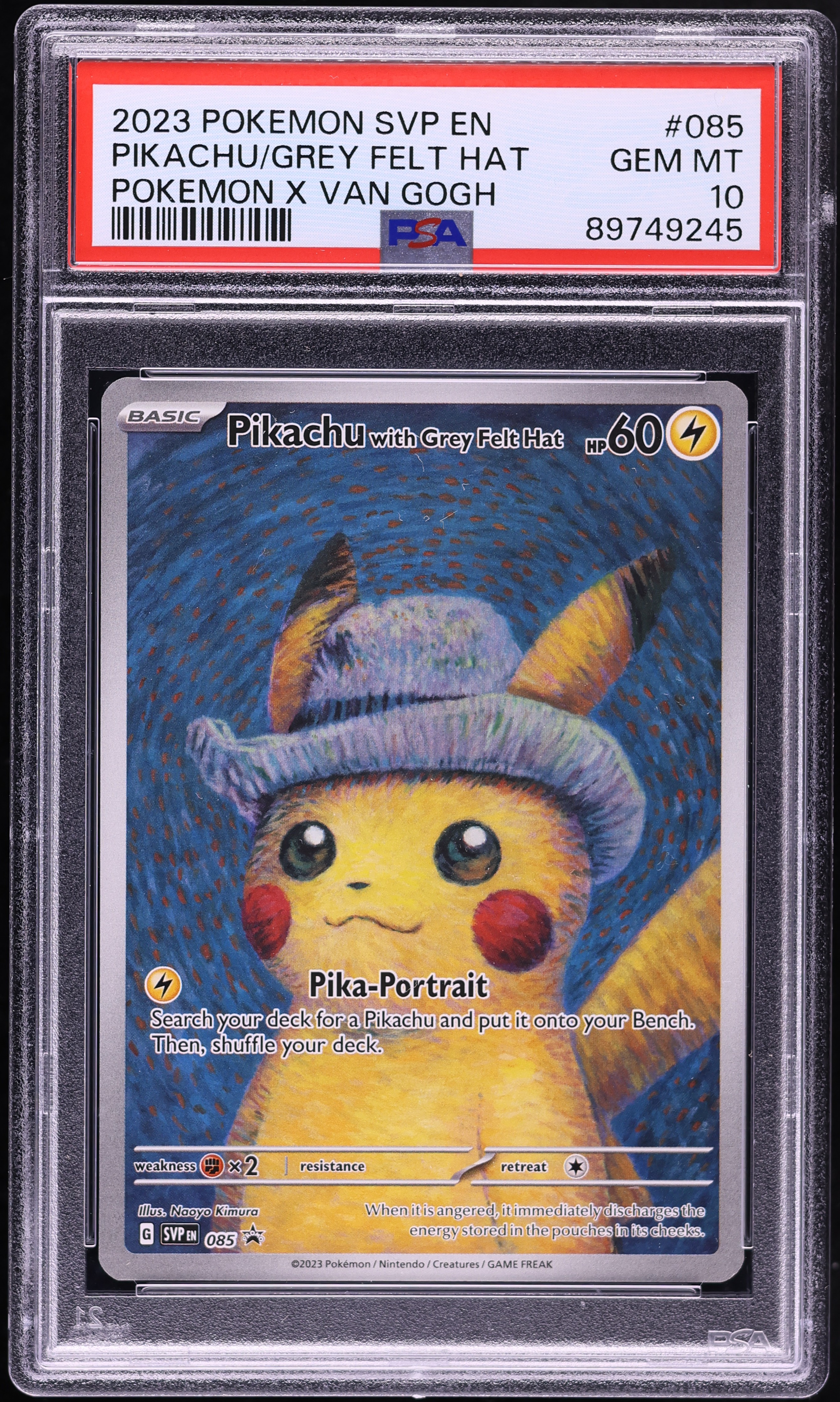 2023 Pokemon SV Black Star Promo Van Gogh Pikachu With Grey Felt Hat PSA 10 GEM