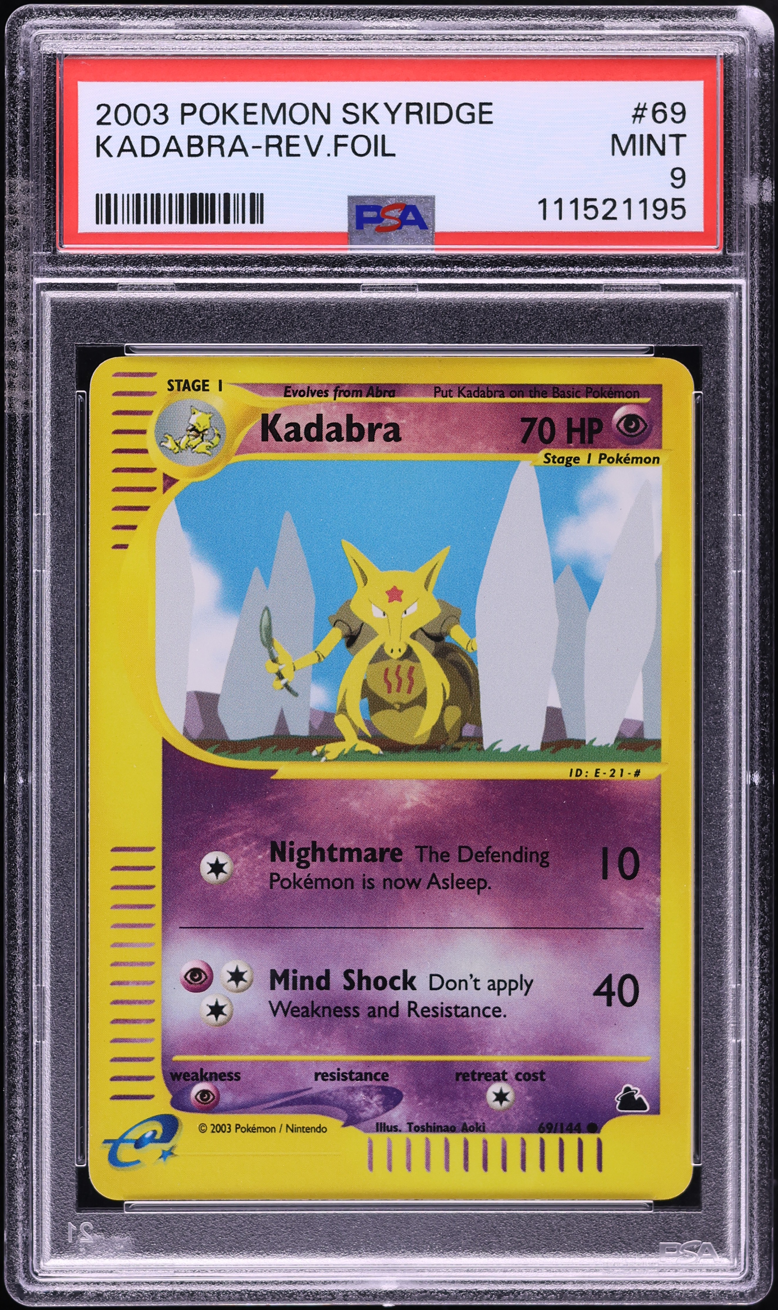 2003 Pokemon Skyridge Reverse Holo Kadabra #69 PSA 9 MINT