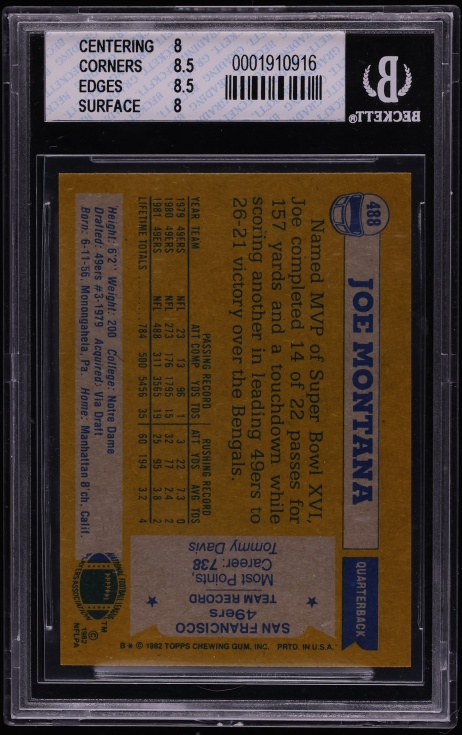 1982 Topps Joe Montana ALL PRO #488 BGS 8 NM-MT