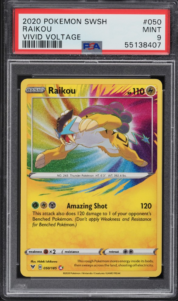2020 Pokemon Sword & Shield Vivid Voltage Amazing Rare Raikou #50 PSA 9 MINT
