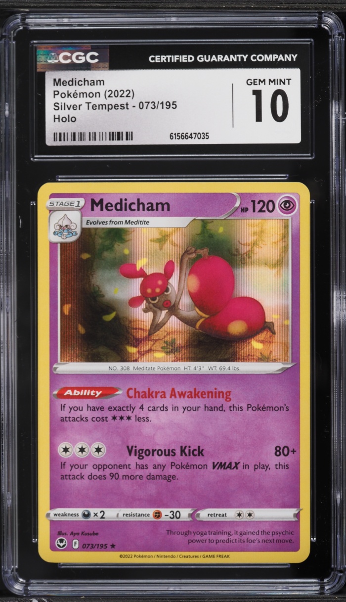 2022 Pokemon Sword & Shield Silver Tempest Holo Medicham #73 CGC 10 GEM MINT