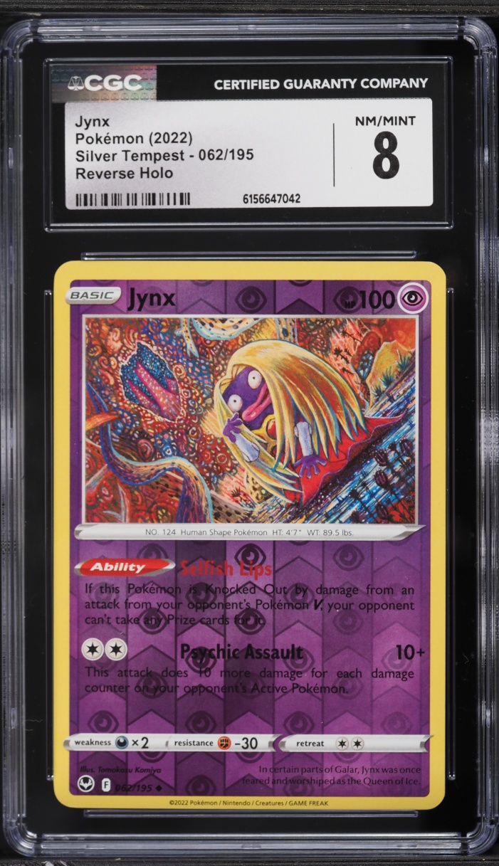 2022 Pokemon Sword & Shield Silver Tempest Reverse Holo Jynx #062 CGC 8 NM-MT
