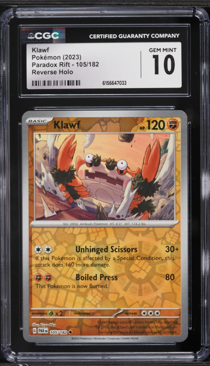 2023 Pokemon Scarlet & Violet Paradox Rift Reverse Holo Klawf #105 CGC 10 GEM MINT