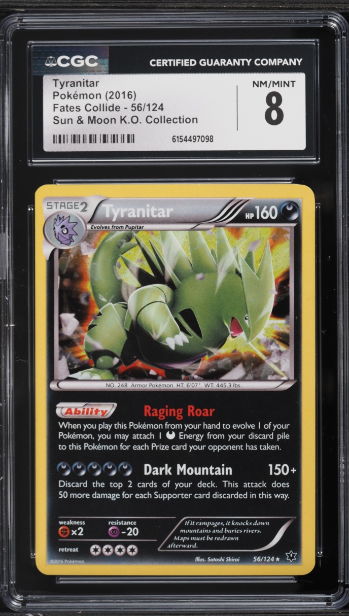 2016 Pokemon XY Fates Collide Sun & Moon Knock Out Collection Holo Tyranitar #56 CGC 8 NM-MT