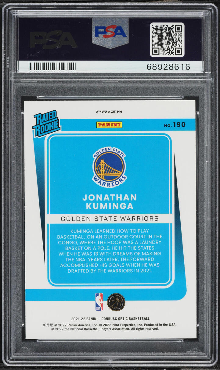 2021 Donruss Optic Holo Jonathan Kuminga ROOKIE #190 PSA 10 GEM MINT
