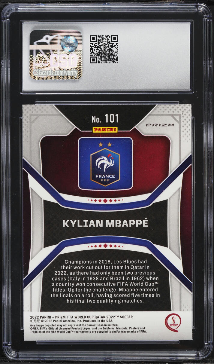 2022 Panini Prizm World Cup Silver Kylian Mbappe #101 CSG 8.5 NM-MT+
