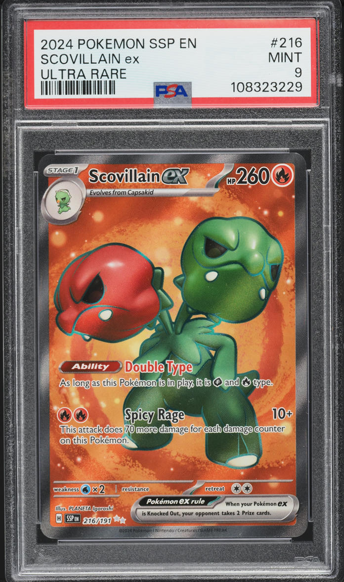 2024 Pokemon Scarlet & Violet Surging Sparks Full Art Scovillain Ex #216 PSA 9 MINT