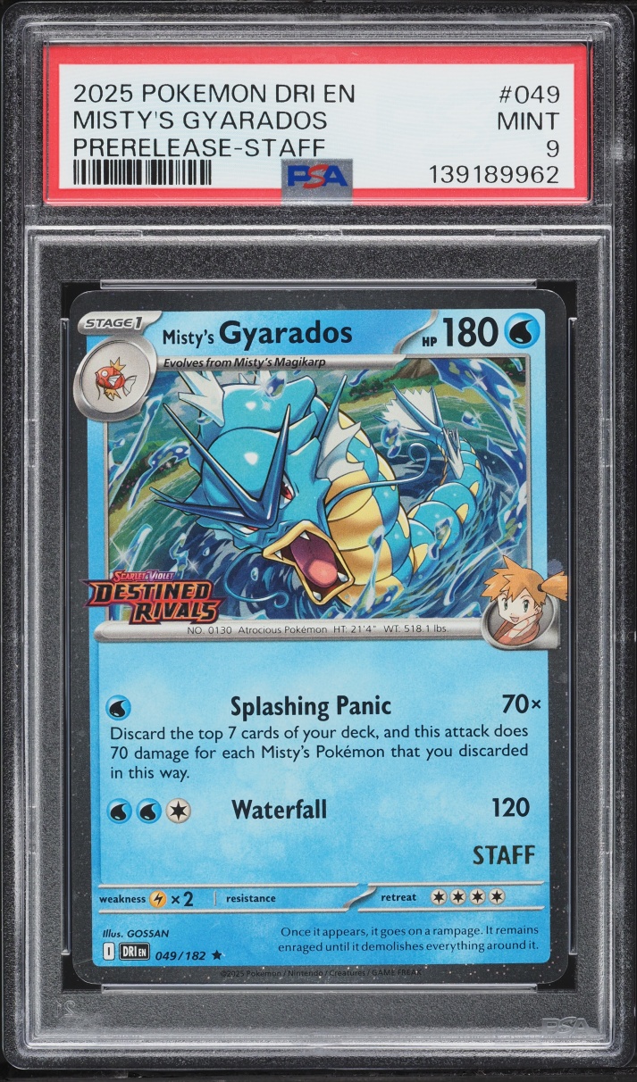 2025 Pokemon Scarlet & Violet Destined Rivals Prerelease Staff Holo Misty's Gyarados #49 PSA 9