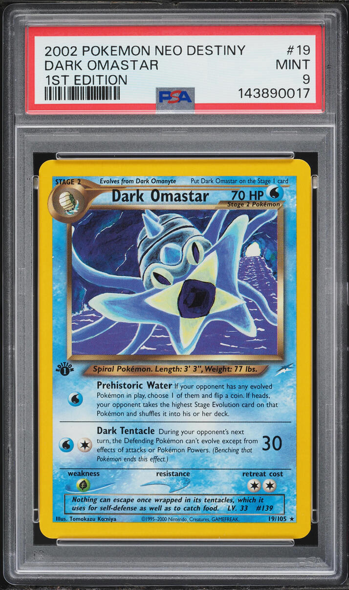 2002 Pokemon Neo Destiny 1st Edition Dark Omastar #19 PSA 9 MINT