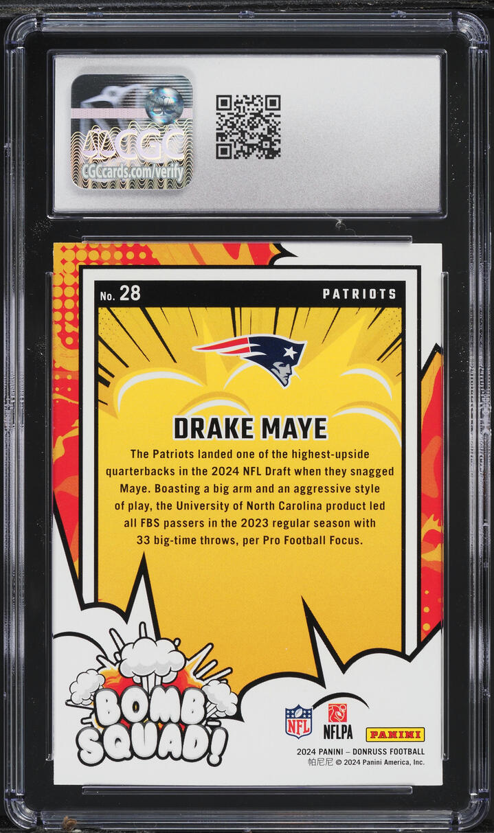 2024 Donruss Bomb Squad Drake Maye ROOKIE #28 CGC 10 GEM MINT