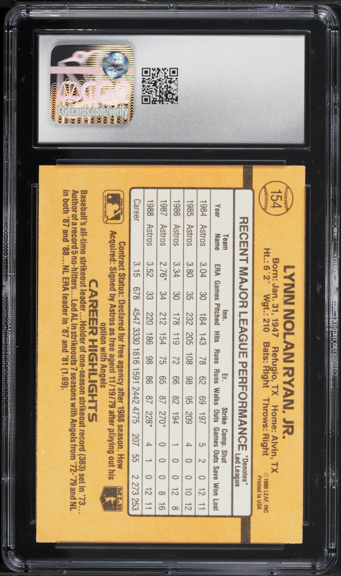 1989 Donruss Nolan Ryan #154 CGC 7.5 NRMT+