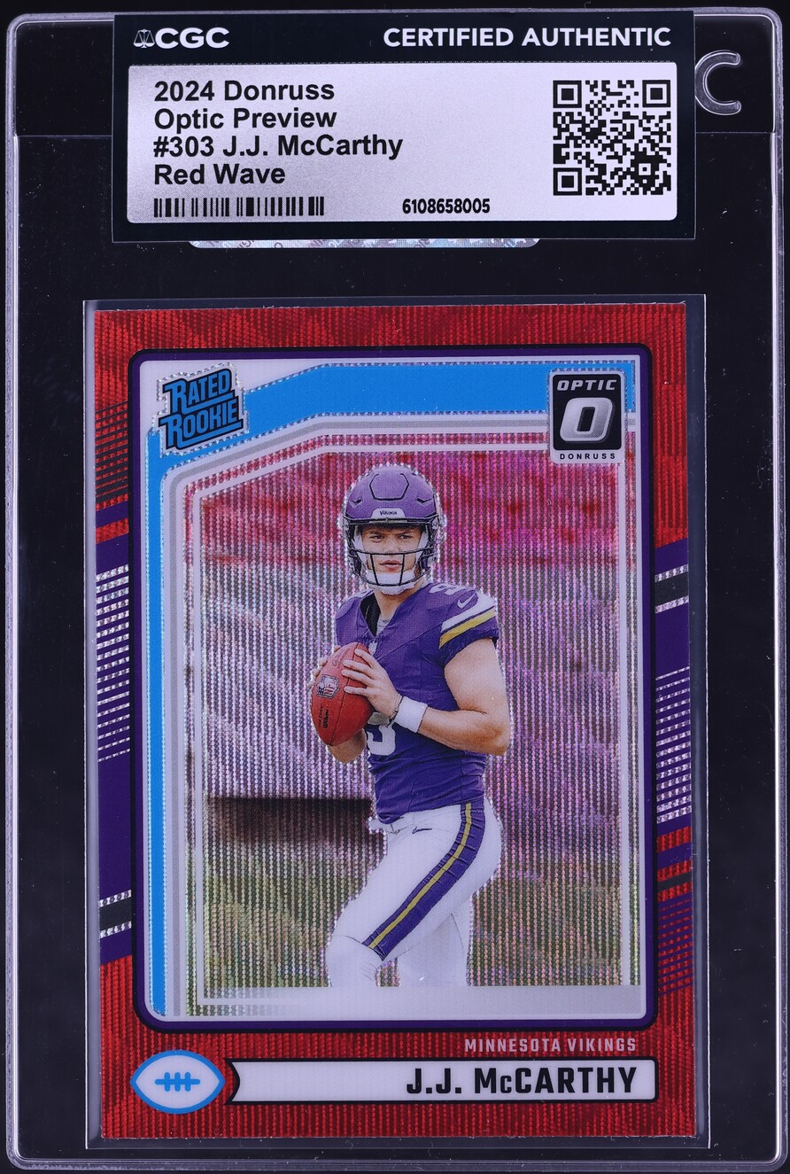 2024 Donruss Optic Preview Red Wave J.J. McCarthy ROOKIE #303 CGC AUTH