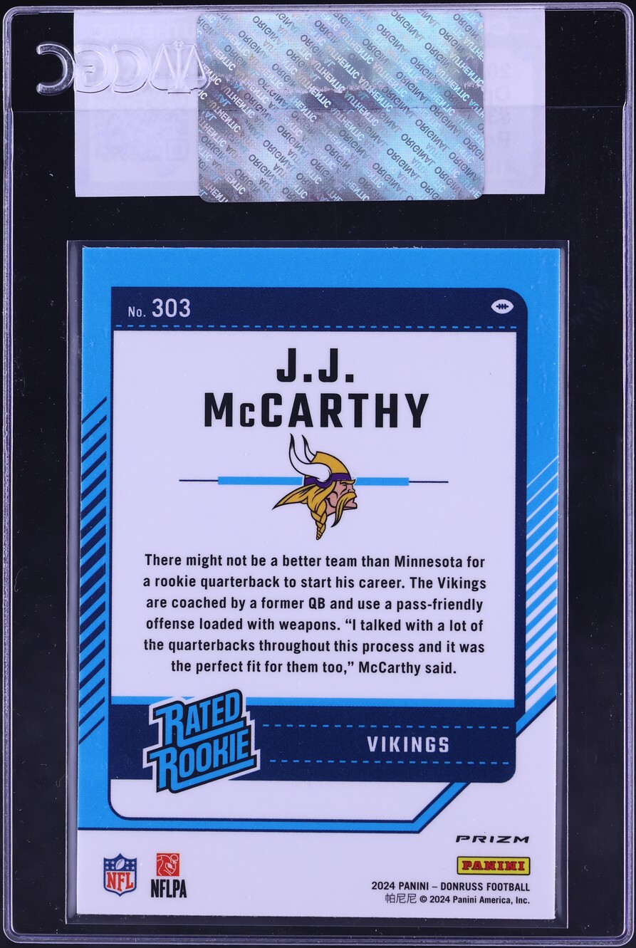 2024 Donruss Optic Preview Red Wave J.J. McCarthy ROOKIE #303 CGC AUTH