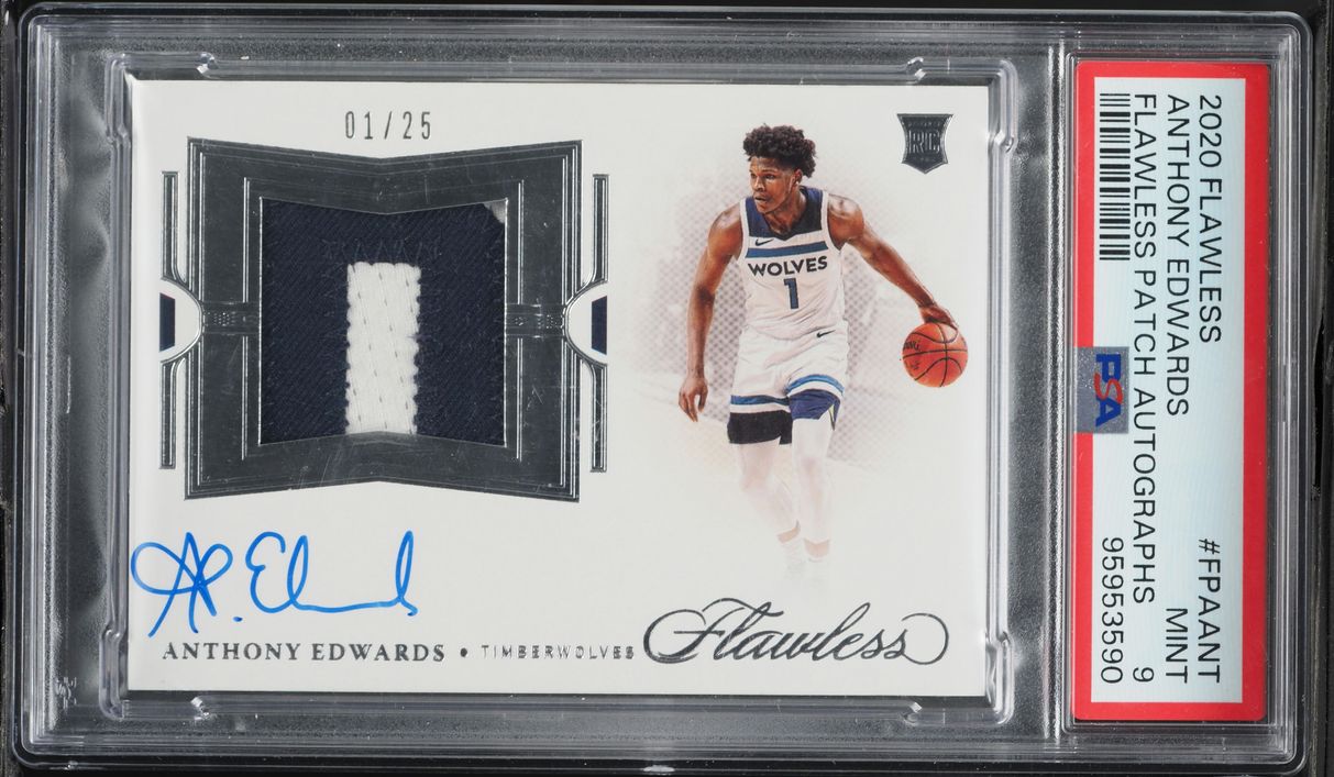 2020 Panini Flawless Anthony Edwards ROOKIE PATCH AUTO 1/25 #FPAANT PSA 9 MINT