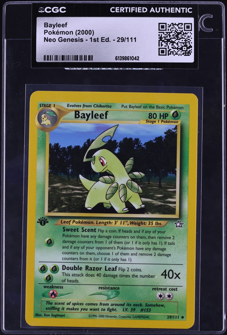 2000 Pokemon Neo Genesis 1st Edition Bayleef #29 CGC AUTH
