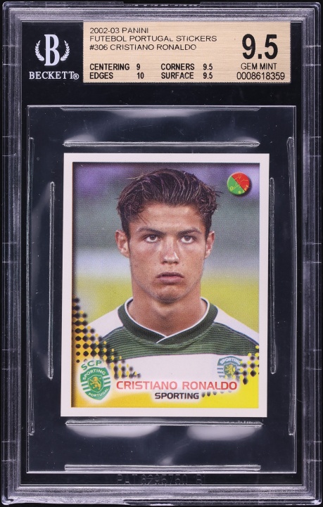 2002 Panini Futebol Sticker Cristiano Ronaldo ROOKIE #306 BGS 9.5 GEM MINT