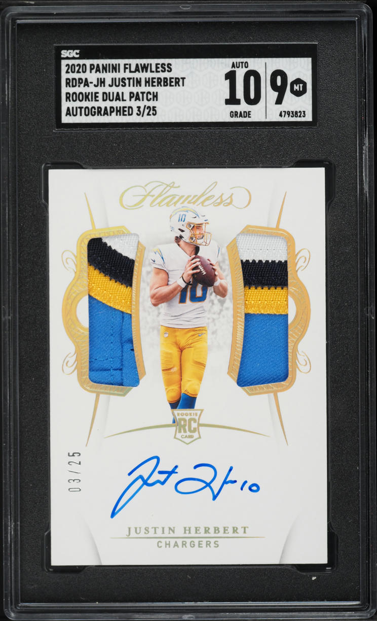 2020 Panini Flawless Dual Justin Herbert ROOKIE PATCH AUTO /25 #RDPA-JH SGC 9 MINT