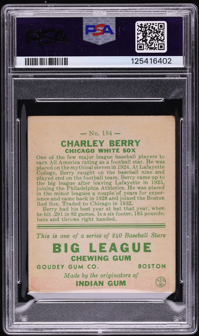 1933 Goudey Charley Berry #184 PSA 2 GD