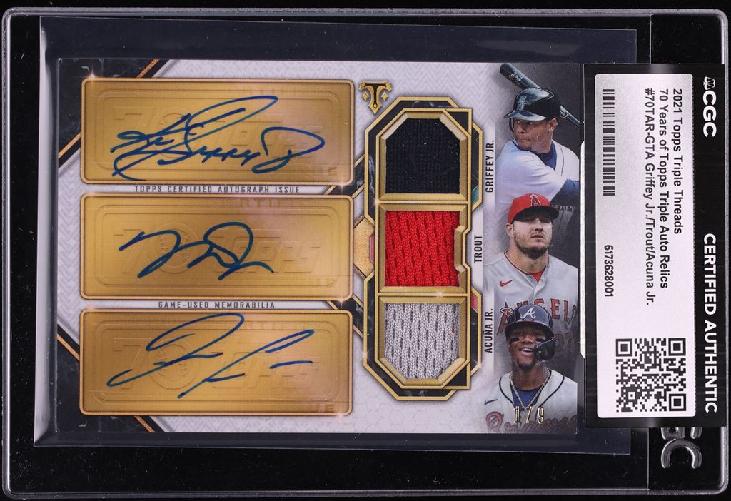 2021 Topps Triple Threads 70 Years Griffey Jr. Trout Acuna Jr. PATCH AUTO 1/9 #GTA CGC AUTH