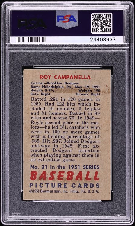 1951 Bowman Roy Campanella #31 PSA 5 EX