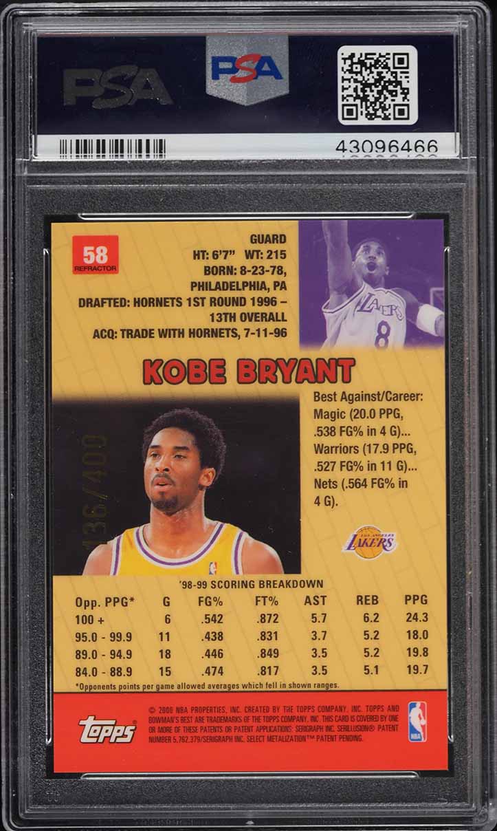 1999 Bowman's Best Refractor Kobe Bryant /400 #58 PSA 10 GEM MINT