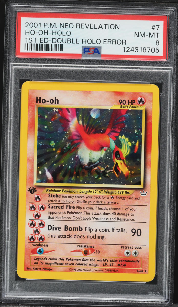 2001 Pokemon Neo Revelation 1st Edition Double Holo Error Ho-Oh #7 PSA 8 NM-MT