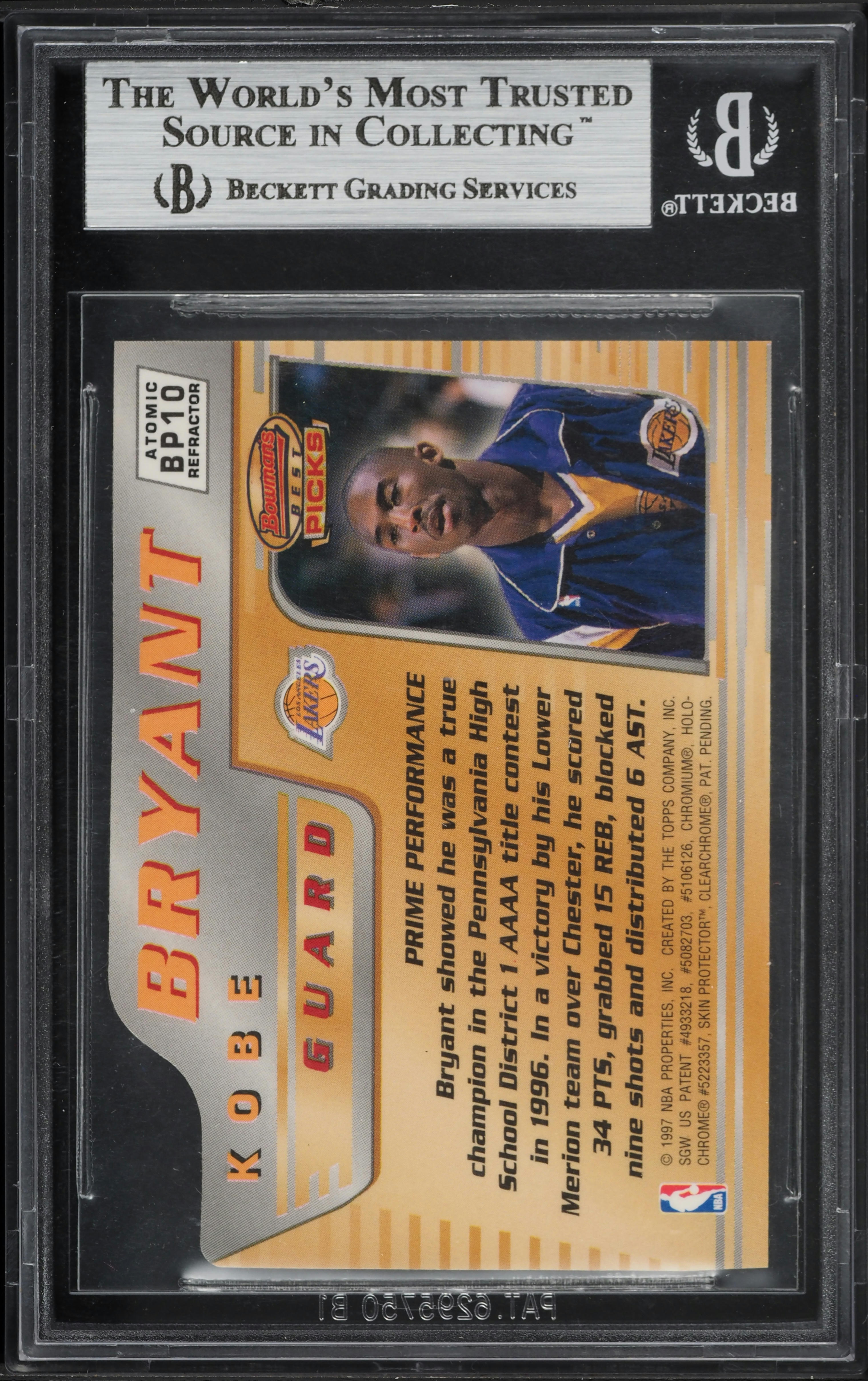 その他 KOBE Bowman's Best Atomic Refractors Kobe Bryant 1996 Bowman's Best #BP10 Picks - Atomic