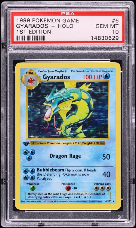 1999 Pokemon Base Set Shadowless 1st Edition Holo Gyarados #6 PSA 10 GEM MINT